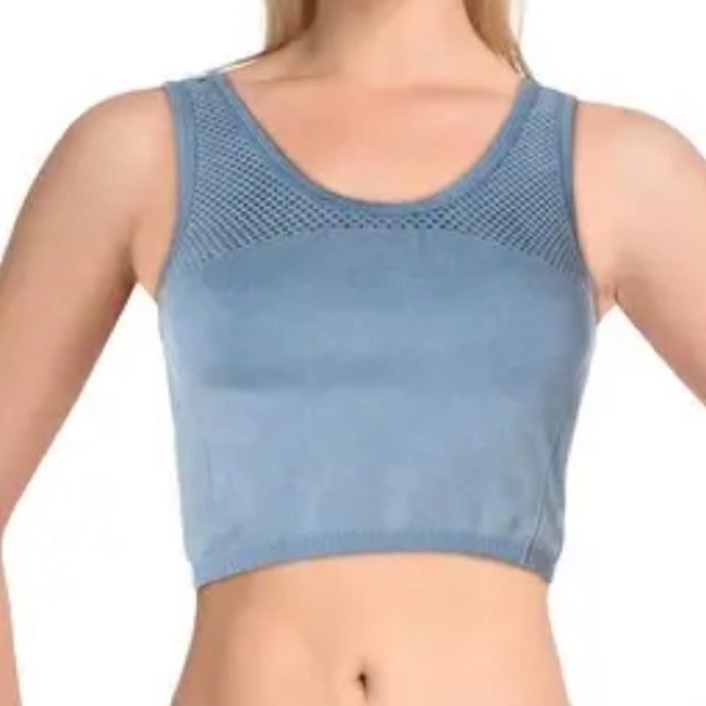 NWT Splendid Distressed Mesh Trim Seamless Activewear Crop Top in Moonlight Blue